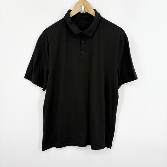 Lululemon Polo Shirt Mens Large Black Evolution Golf Short Sleeve Stretch Comfy - Picture 1 of 6